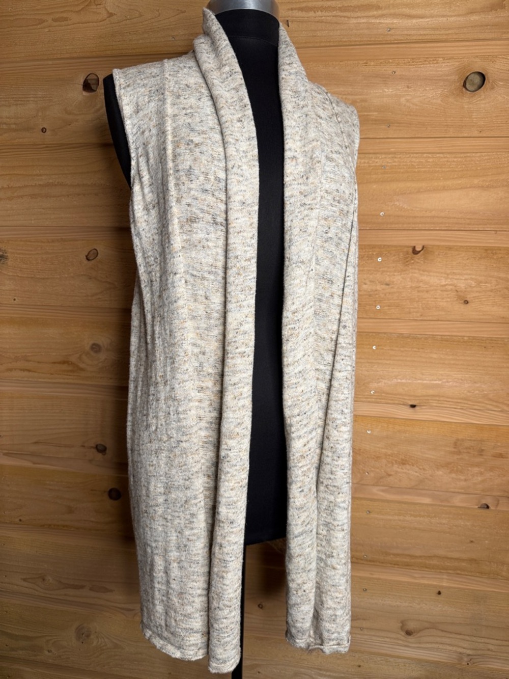 Cozy Sleeveless Open-Front long Knit Vest in Oatmeal linen blend